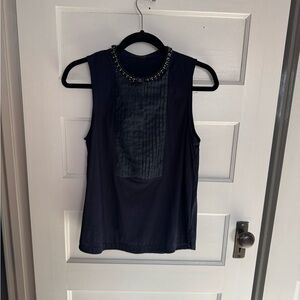 J. Crew Navy Sleeveless Top with Rhinestones & Pleats Size S Women